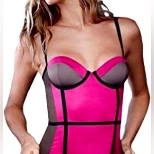 Victoria’s Secret Colorblock Corset Bustier Lined Revealing Grey Pink Size 34C